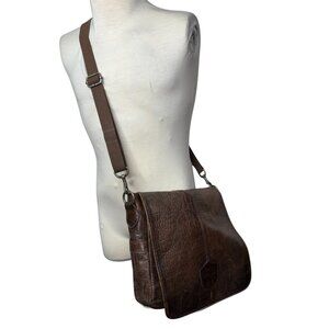 Zara Brown Leather Messenger Bag Crocodile Print